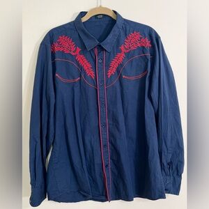 COOFANDY Men’s Long‎ Sleeve Button Down Western Embroidered Cowboy Rodeo XL Navy